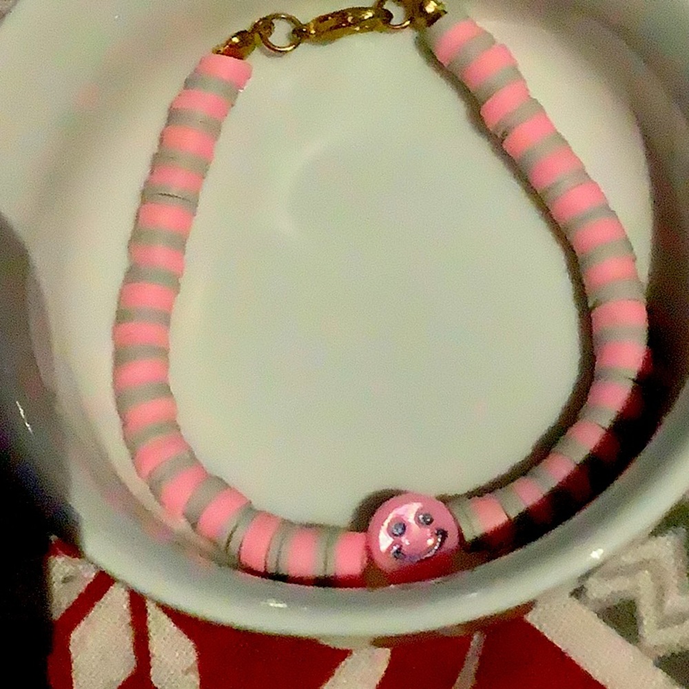 Pink strawberry shortcake clay bead bracelet